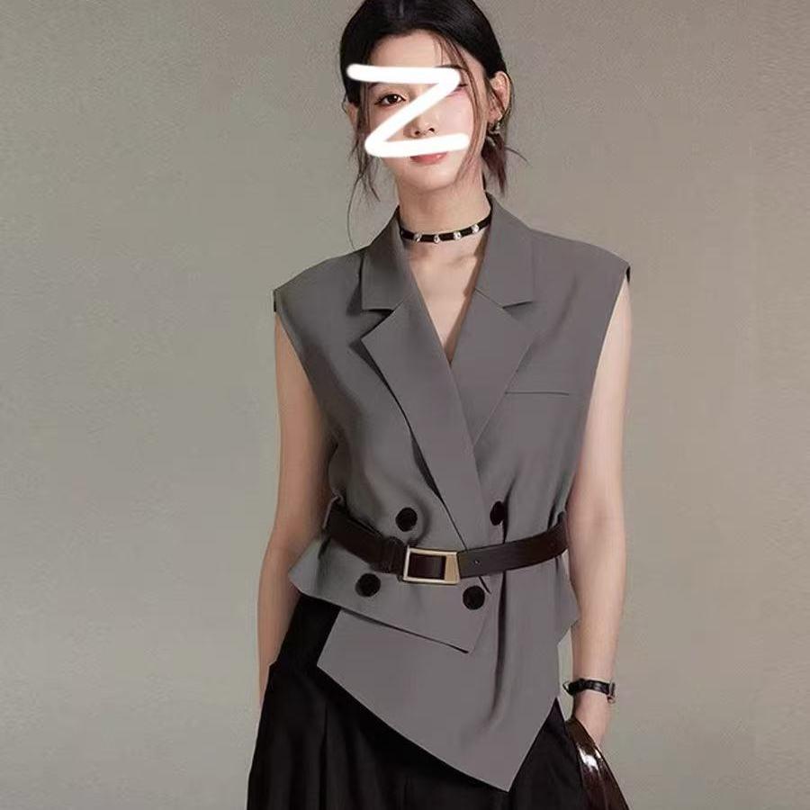 Áo vest nữ mùa hè 2026 phong cách phương Tây, không tay hai viền hẹp