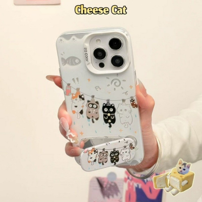 Ốp Lưng Gương Đứng Dễ Thương Bốn Chú Mèo Con Ốp Lưng Điện Thoại iPhone 16 15 14 13 12 11 17 Pro Max Xs Max XR 16E 7Plus