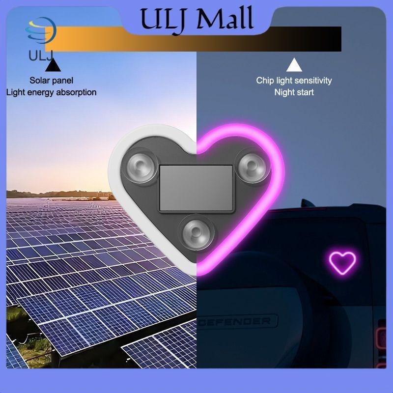 ULJ Xe LED Trang Trí Cửa Sổ Trái Tim Đèn Neon Hút Cố Định Dạ Quang Trái Tim Năng Lượng Mặt Trời Môi Trường Xung Quanh Đèn Neon Đèn Ô Tô Phụ Kiện 1 Chiếc.
