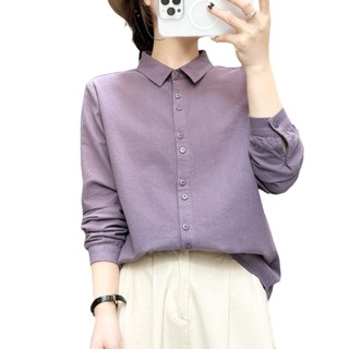 Sẵn sàng - Áo sơ mi nữ 100% cotton cổ nhọn nút đôi, phù hợp mùa thu đông