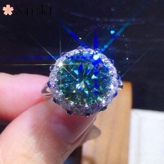 ❤ Ban Đầu Sang Trọng 3 Carat Trái Tim Mũi Tên Xanh Thật Moissanite Full Kim Cương Nhẫn Nữ Trang Sức Cưới