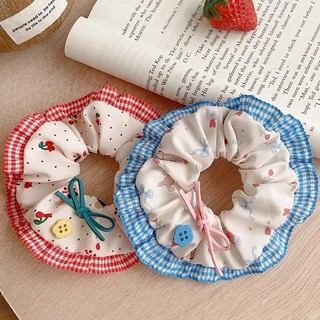 Meowu Cột tóc scrunchies nút nơ phối bèo caro