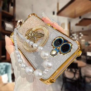 Bướm Giá Đỡ Ngọc Trai Dây Xích Dành Cho Honor 400 Smart 5G 400 Lite 400 PRO 100 PRO 200 300 PRO 300U Vỏ Điện Thoại Mềm Chống Rơi Bảo Vệ