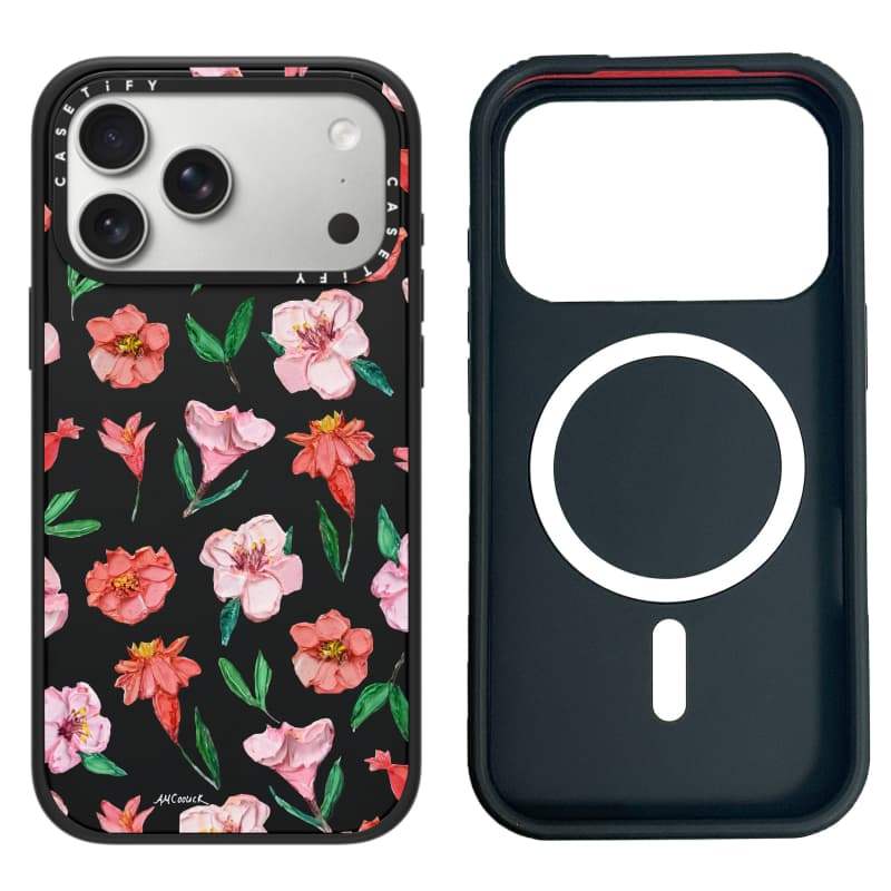 CASECASE X Peach & Coral Blooms Case White Camera Ring Edition Matte Đen Cứng Hút Từ Tính Tác Động Dành Cho Apple IPhone 13 14 15 16 17 Pro Max Air Plus Có Hộp