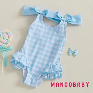 MG-Toddler Đồ Bơi Bé Gái Áo Liền Quần Kẻ Sọc Xù Hai Nơ Trang Trí Đồ Đi Biển Không Tay Mùa Hè Đi Biển Bộ Đồ Tắm