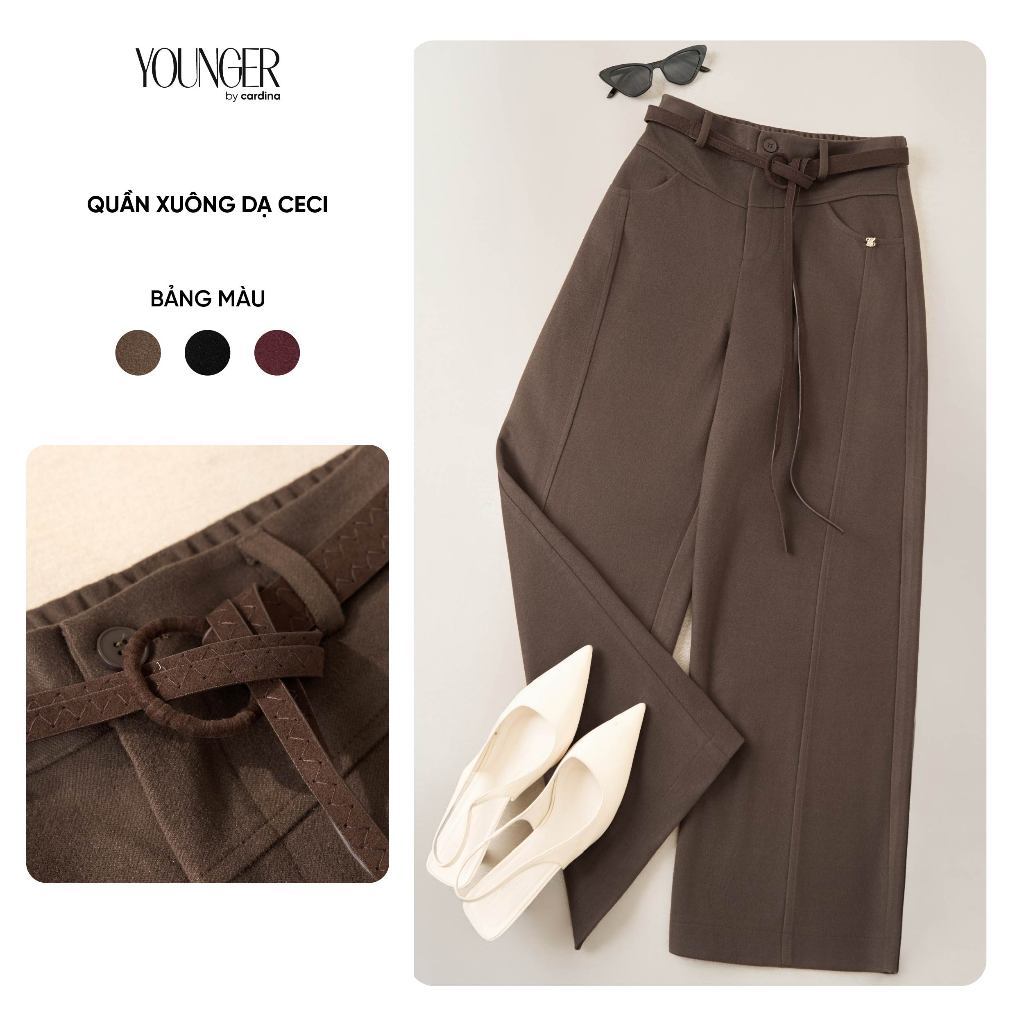 Quần dài nữ CECI YOUNGER BY CARDINA dáng suông vải dạ cạp chun sau kèm đai 5YQDT36