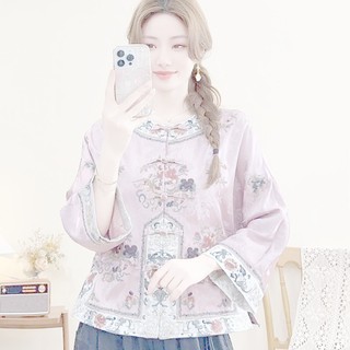 Áo khoác lanh cotton retro với họa tiết thêu dân tộc