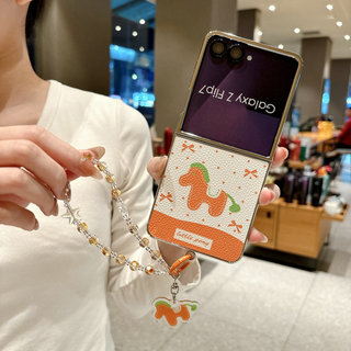 Ốp Điện Thoại Gấp Cho Samsung Galaxy Z Flip7 Flip6 Flip5 Flip4 Flip3 Da Mạ Nơ Sóng Điểm Pony Vòng Tay Cứng TPU Vỏ Điện Thoại