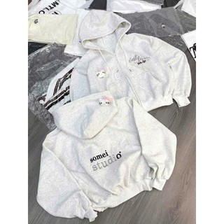 Áo hoodie zip nỉ xám form rộng có mũ unisex thêu chữ C’est La Vie mặc thu đông siêu xinh