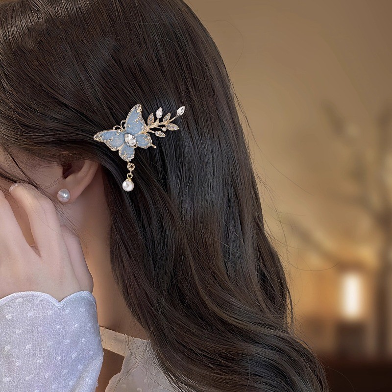 Kẹp bướm hình bướm màu xanh - phụ kiện tóc phong cách Trung Quốc, sang trọng và thanh lịch choHanfu