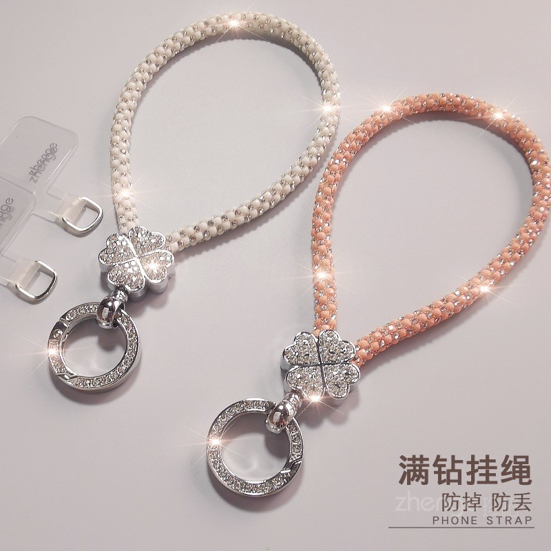 Điện Thoại Di Động Dây Bốn Lá Cỏ Ba Lá Nhấp Nháy Kim Cương Dây Đeo Tay Nữ Độc Đáo Hợp Thời Trang Đẹp Ánh Sáng Sang Trọng Niche Tinh Tế Cao Cấp