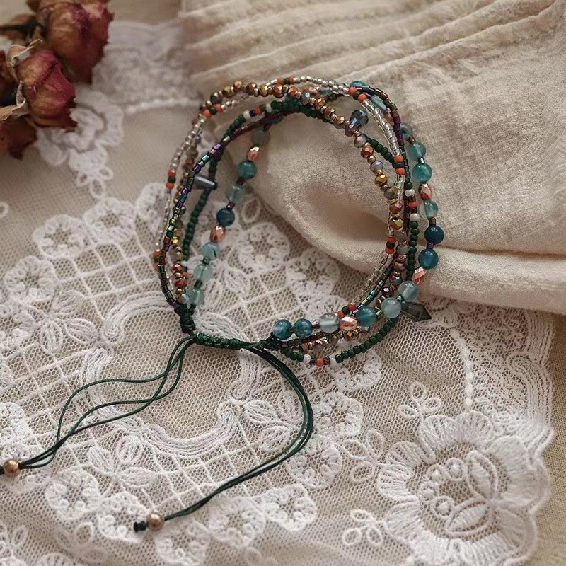 Vòng tay nữ bohemian với hạt dệt thủ công, thiết kế điều chỉnh được