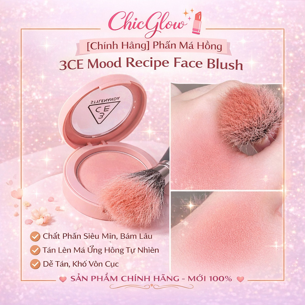 [Chính Hãng] 3CE Mood Recipe Face Blush – Màu Chuẩn, Tự Nhiên | Natural & Pigmented