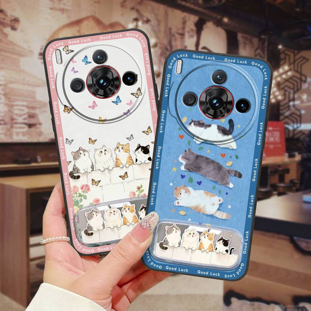 Ốp Điện Thoại Ba Chiều Silicon Cho ZTE Nubia Z60S Pro Giá Đỡ Điện Thoại Mặt Sau Vải Miếng Dán Gương Trang Điểm Chống Thấm Nước Chống Bụi Gương Bảo Vệ Dễ Thương 3D Vỏ Mềm TPU Sang Trọng