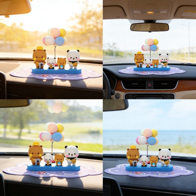 Một Họ Bốn Búp Bê Bubu Dudu Trang Trí Ô Tô Trang Trí Nội Thất Ô Tô Dễ Thương Kawaii Panda Bubu & Yier Búp Bê Đồ Chơi Trẻ Em