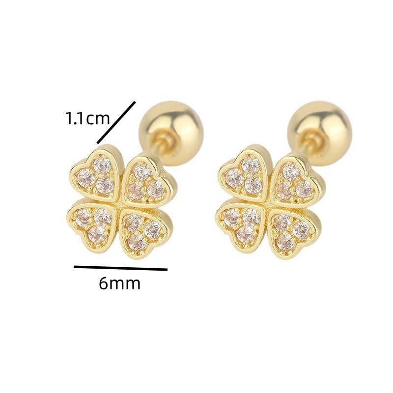 Bông tai cỏ bốn lá bạc S925 phong cách tối giản mang lại may mắn cho nữ