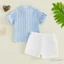 Bé Trai Set Sọc Nút Áo Thun Tay Ngắn Và Quần Short Co Giãn Quần Áo Mùa Hè