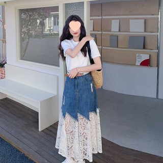 Bộ trang phục quyến rũ dành cho nữ, gồm áo ngắn tay và chân váy denim mùa hè trẻ trung thanh lịch