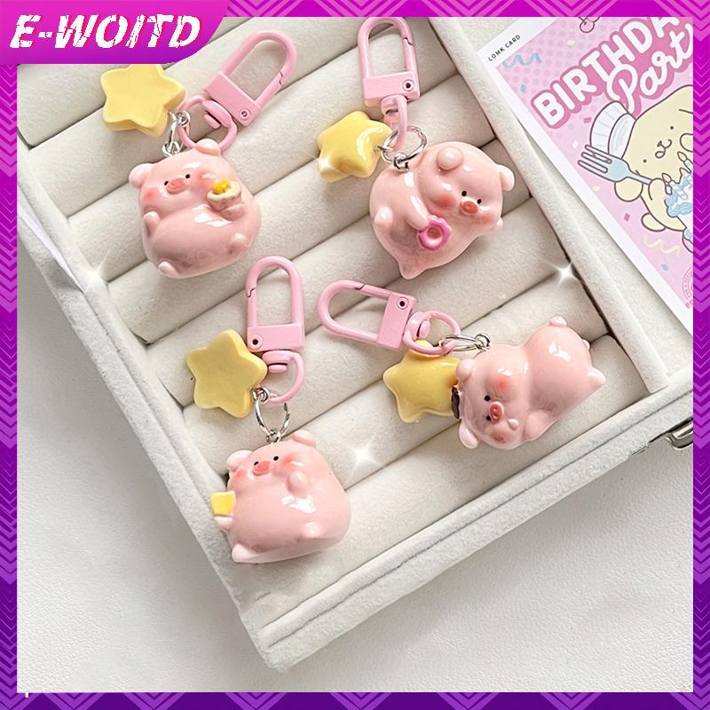 E-WOITD Ba Chiều Lợn Hồng Móc Khóa Mặt Dây Chuyền Động Vật Dễ Thương Ngôi Sao Bule Móc Khóa Hình Chú Heo Nhỏ Dễ Thương Móc Khóa Trẻ Em Quà Tặng E-WOITD