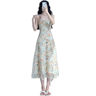 Đầm camisole cổ điển kiểu Pháp dành cho nữ, đầm dài mùa hè thanh lịch tôn dáng và nữ tính
