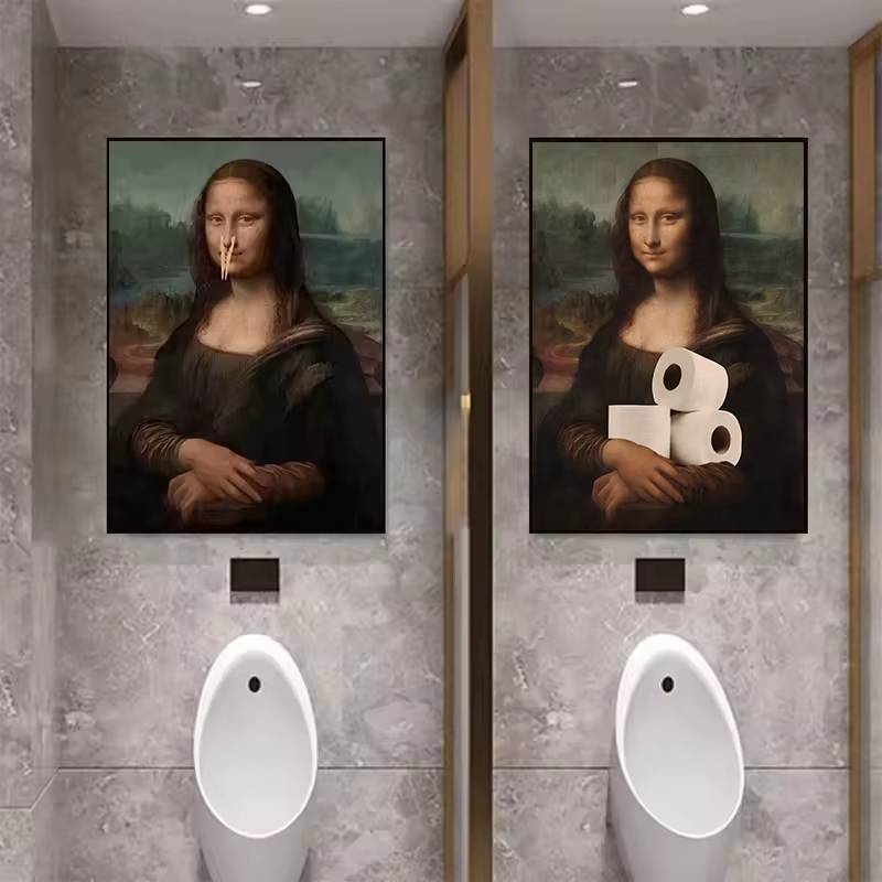 Funny Bathroom Art Mona Lisa Pearl Girl Toilet Paper Canvas Painting Art Home Wall Decor Canvas Poster