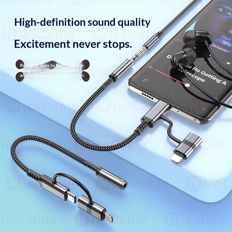 Bộ chuyển đổi âm thanh IOS / Type C sang 3,5mm / Type C Bộ chuyển đổi tai nghe âm thanh 2 trong 1 HD Bộ chuyển đổi cáp sạc nhanh PD cho ios15-17