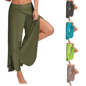 Phụ Nữ Plus Kích Thước Quần Ống Rộng Thể Dục Rời Khiêu Vũ Yoga Chia Quần Nữ Co Giãn Wasit Tập Luyện Thường Ngày Chắc Chắn Quần Áo Mùa Hè