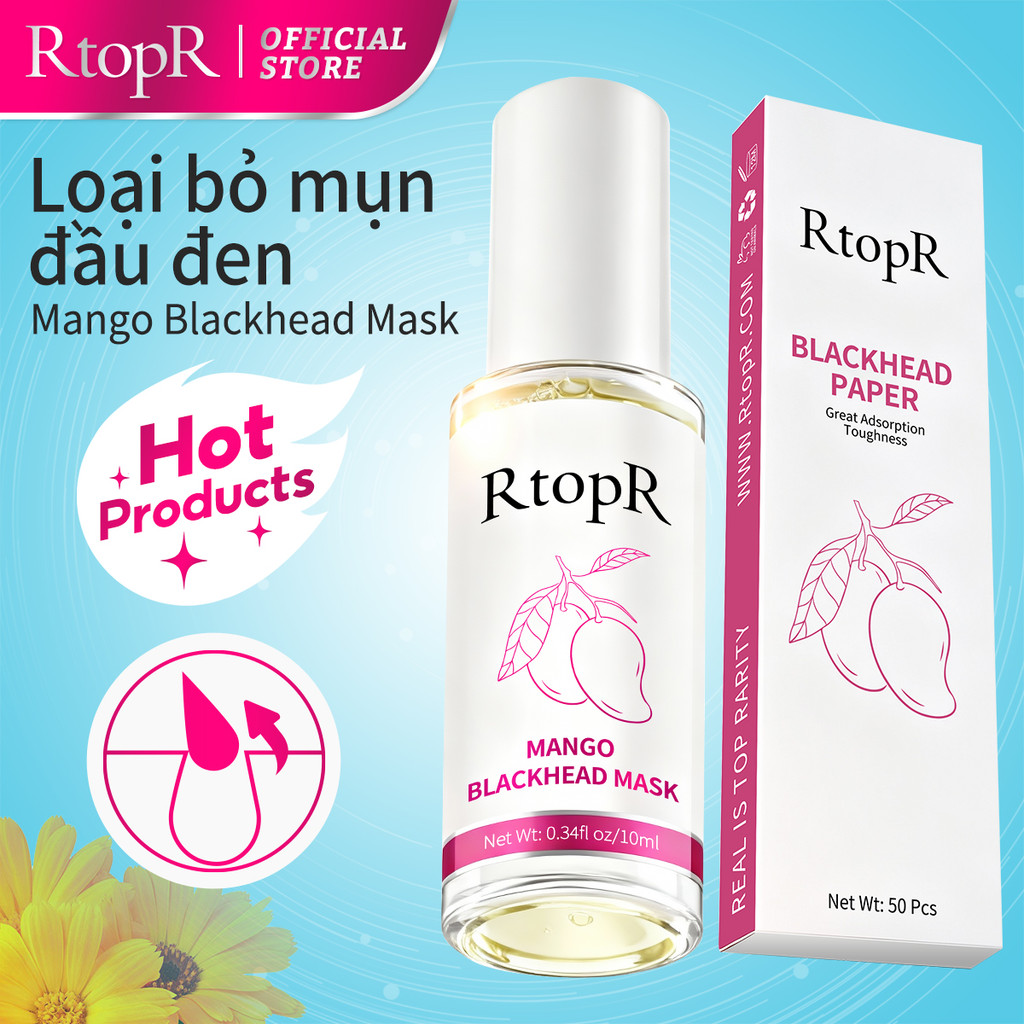 RtopR Set sản phẩm lột mụn đầu đen gồm serum + 50 giấy lột mụn cho mũi 10ml RtopR Mango Blackhead Remover Mask Deep Cleans Pores 10ml+50pcs paper