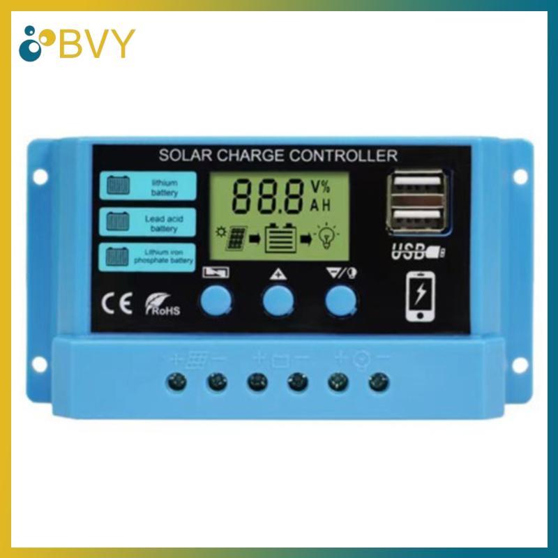 BVY 30A 20A 10A Bộ điều khiển sạc năng lượng mặt trời 12V 24V Bảng điều khiển LCD PV bảng điều khiển năng lượng mặt trời tự động cho pin chì, USB kép.