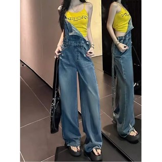 Quần yếm denim Nữ phong cách retro Mỹ trẻ trung, thiết kế mới mùa hè, quần rộng ống rộng thoải mái