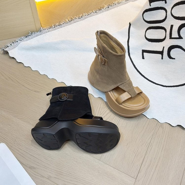 Mùa Hè Cao Gót Khóa Dây Đeo Đế Sandal Bò Da Lộn Nubuck Da Mở Mũi Nhà Máy Ai