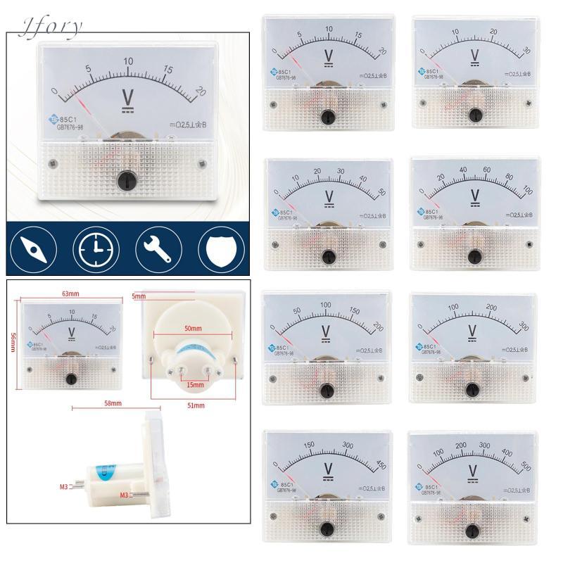 Jfory Vôn kế 85V 0-100V 0- 0-500V Hình chữ nhật Loại 2.5 Bảng điều khiển tương tự Vôn Đồng hồ đo điện áp