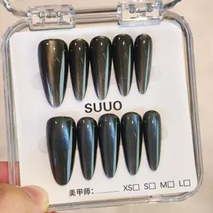 Mã Giảm Giá Vũ Trụ Đen Hạnh Nhân Dài Sáng Đuổi Màu Đen Ánh Sáng Mắt Mèo Hạt Thủy Tinh Đeo Móng Tay Tính Khí Làm Trắng Ngón Tay Giả