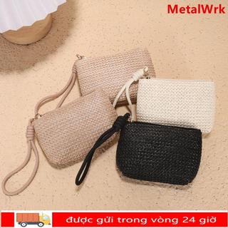 Ví mini METALWRK, Ví đựng tiền xu mini có dây kéo, Túi đựng tiền bằng rơm bền bỉ dành cho nữ bé gái