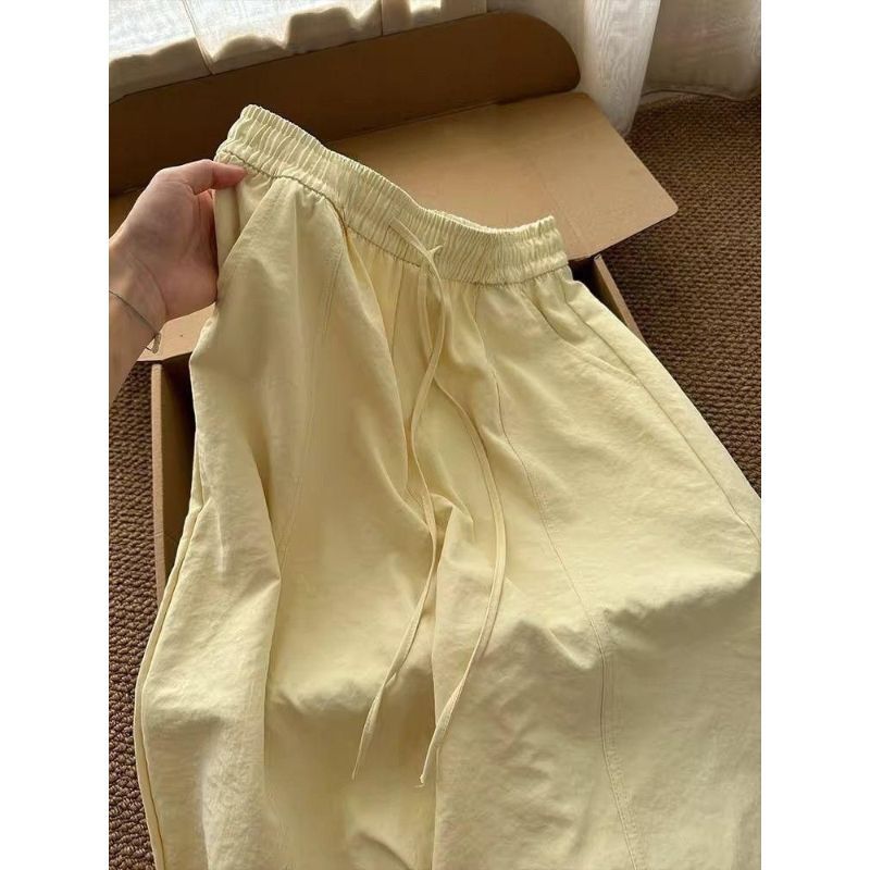 Phong cách lười biếng với quần ống rộng màu vàng Yamamoto, cạp cao ôm sát - Seckill thời gian giới hạn