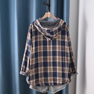 Plus Size Áo sơ mi kẻ sọc 100% cotton thời trang Nhật Bản có mũ trùm đầu