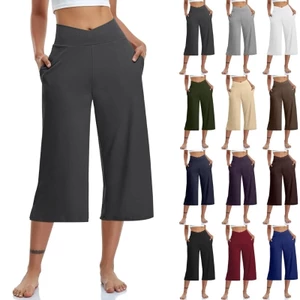 Phụ nữ có túi Quần tập Yoga ống rộng vừa vặn cho quần crop thường ngày Flowy Capris