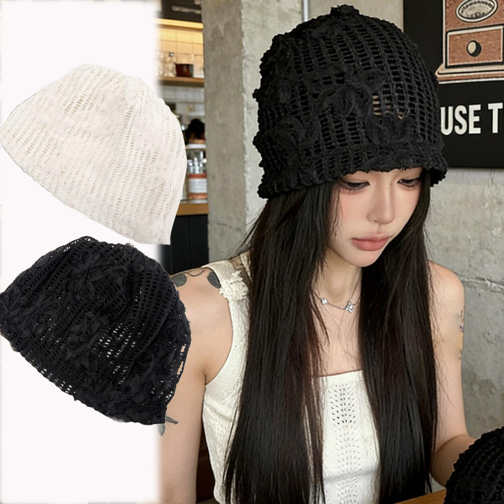 Mũ nồi ren rỗng họa tiết hoa ngọt ngào, chất liệu len mềm mại co giãn - Phù hợp thời trang hàng ngày và chụp ảnh