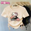 Áo sơ mi ngắn tay in hình hoạt hình Hello Kitty mùa hè dễ thương có thiết kế dây rút có gân