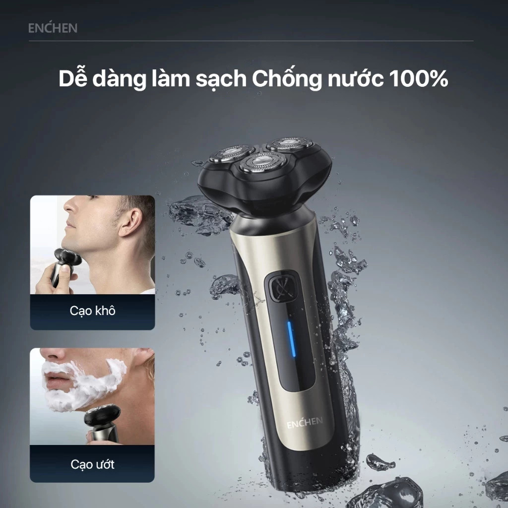 Máy Cạo Râu Enchen Blackstone 8 – 3 Đầu Cạo Linh Hoạt, Lưỡi Dao Kép, Cạo Sạch Nhanh, Chống nước IPX7