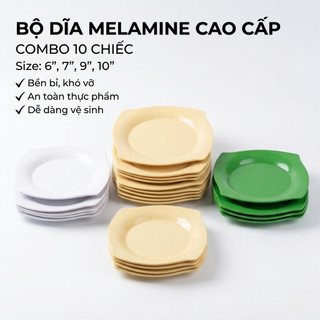 COMBO 10 Dĩa Phíp Vuông Nhựa Phíp Melamine Trường Thành 4 Size Màu Trắng, Nâu, Đen, Xanh Lá