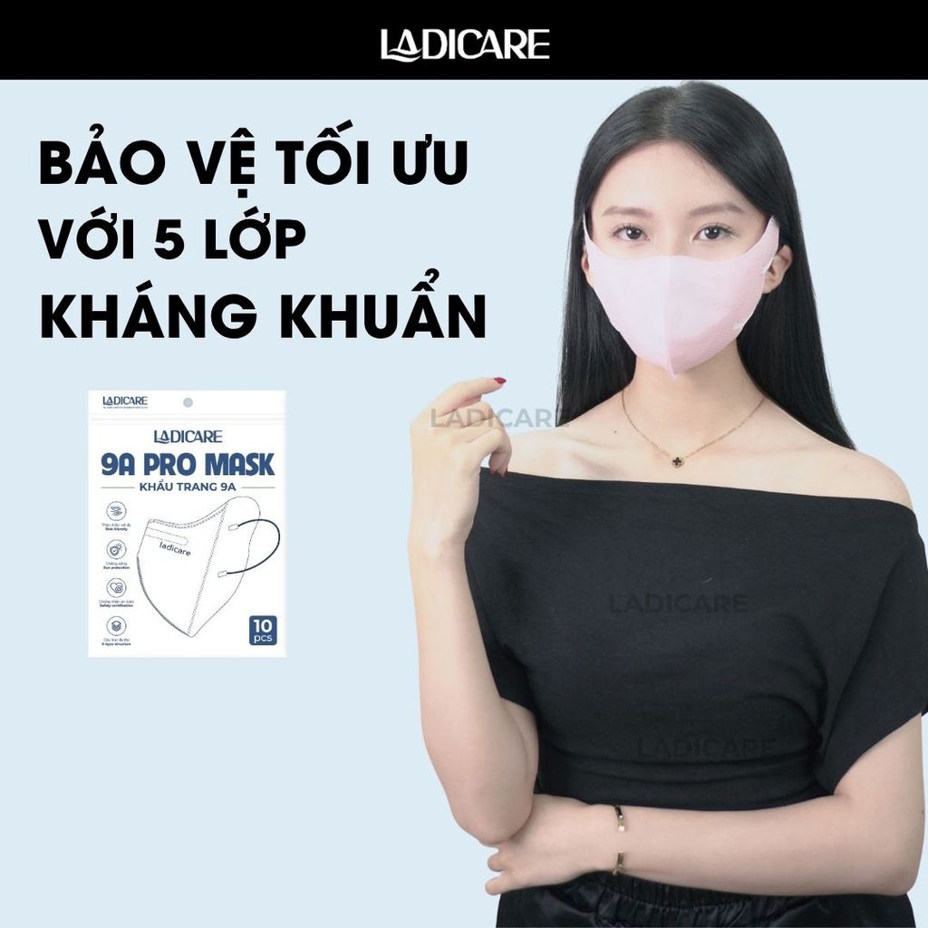 [Combo 200 Cái] Khẩu trang 9A Ladicare 5 lớp dày dặn cao cấp – chống nắng, che chắn tốt, kháng khuẩn, thoáng khí