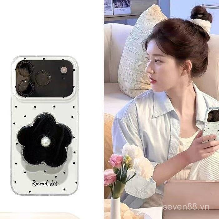 Ốp Điện Thoại Thích Hợp Cho iPhone 7 8 X XS XR XSMAX 11 12 13 14 15 16 17 Pro max Plus Air Polka Dot Hoa Trắng Đen Có Giá Đỡ Vỏ Bảo Vệ Chống Sốc Bao Gồm Tất Cả GOLJ