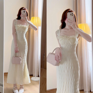 Váy maxi Hai dây ôm body dáng dài cánh tiên phong cách Hàn Quốc, Váy Hai Dây Cup Ngực Đuôi Cá