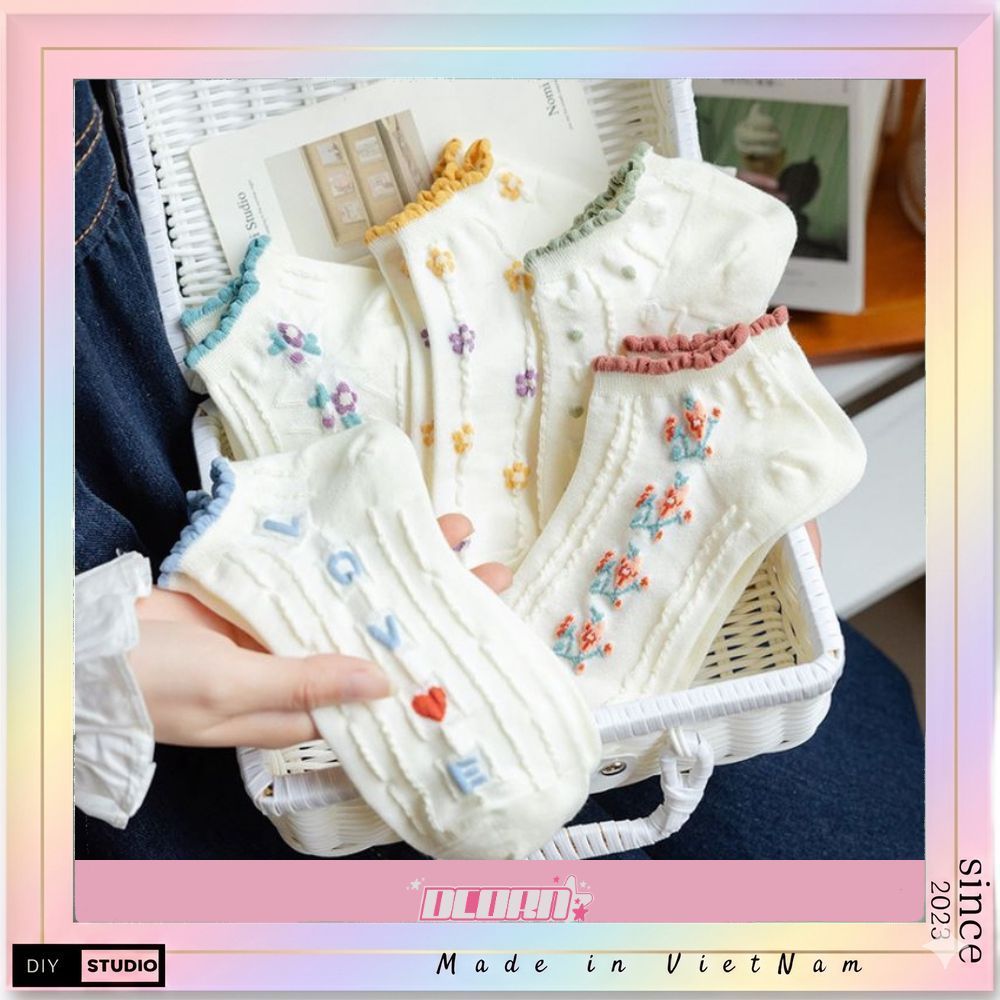 Set 5 đôi tất vớ nữ cổ ngắn mẫu tổng hợp, chất liệu mềm mại êm chân, mềm mỏng thoáng mát