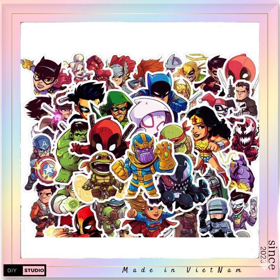 100 Hình Dán Siêu Anh Hùng Marvel DC Sticker Avengers Chống Thấm Nước Trang Trí Mũ Bảo Hiểm, Ván Trượt, Laptop, Vali