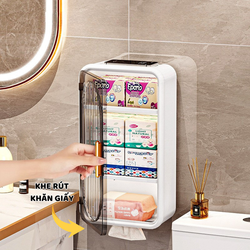 Tủ Kệ Treo Tường Phòng Tắm ENODA HOME, Tủ Kệ Trong Suốt Đựng Mỹ Phẩm Kèm Miếng Dán Treo Tường HTREO001