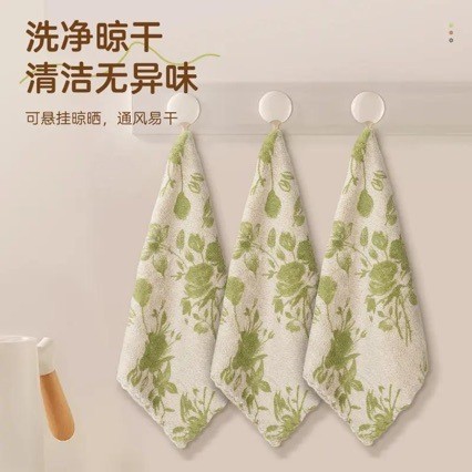 Nhà bếp mới Chuyên dụng thấm nước không dầu Đĩa vải in màu xanh lá cây Bàn lau chống chảy Rag Coral Fleece SK
