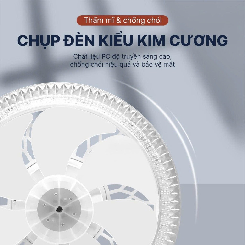 Quạt trần đèn LED 3 chế độ sáng, gắn đuôi E27, có điều khiển từ xa gió mát, ánh sáng dịu, dễ lắp đặt