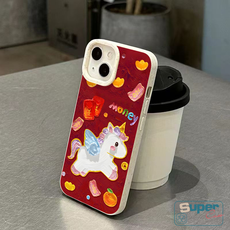 Ốp Lưng Tương Thích Cho IPhone 17 16 15 13 11 14 12 Pro Max XR Air 7Plus 6 7 14 6s 15 16 8 Plus X XS Max SE 2020 Hoạt Hình Thời Trang Ngựa Dễ Thương Kỳ Lân Thỏi Hoa May Mắn